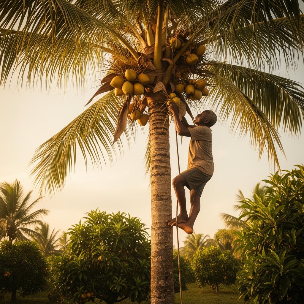 Climbing the palm at dawn